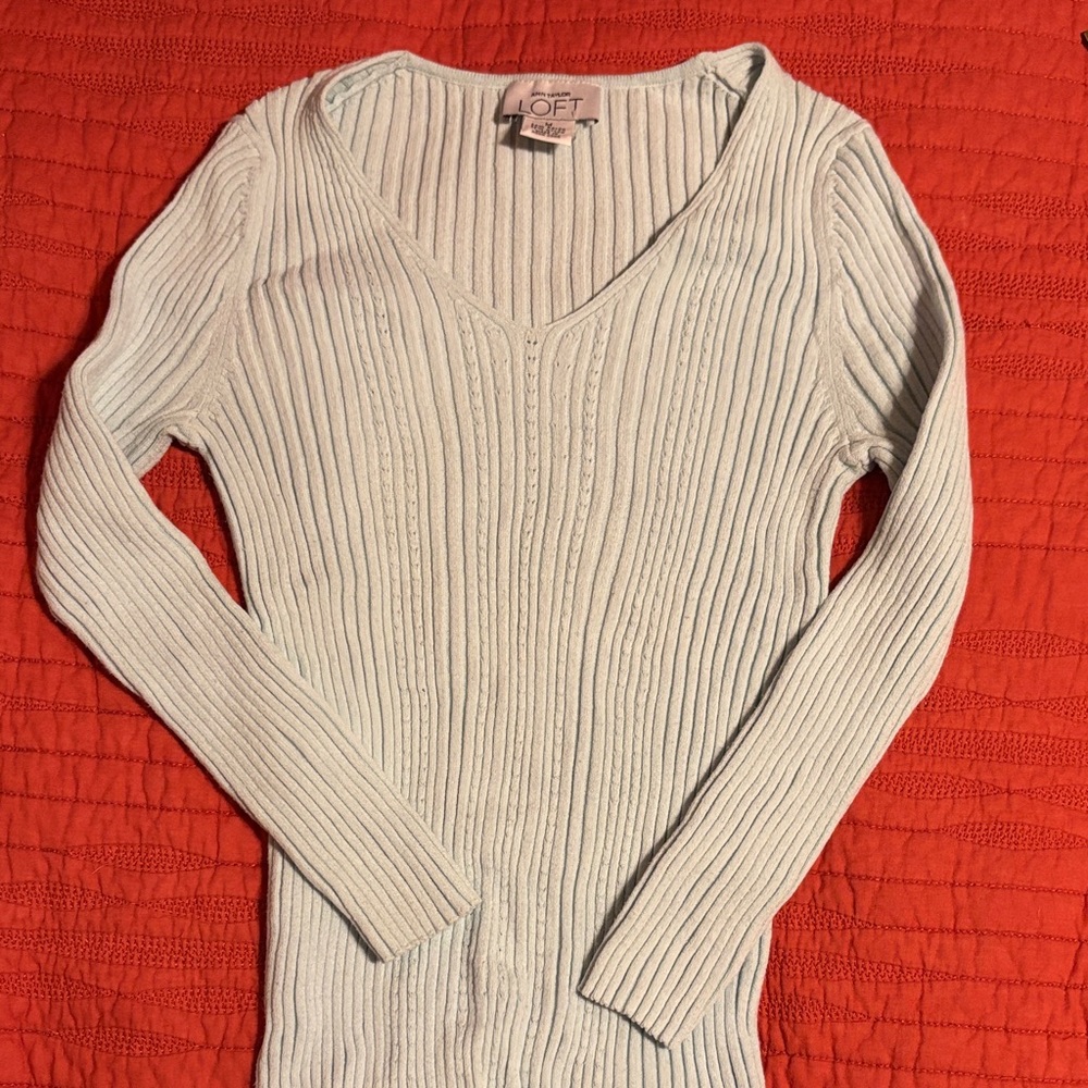 LOFT Soft Blue Ribbed Sweater